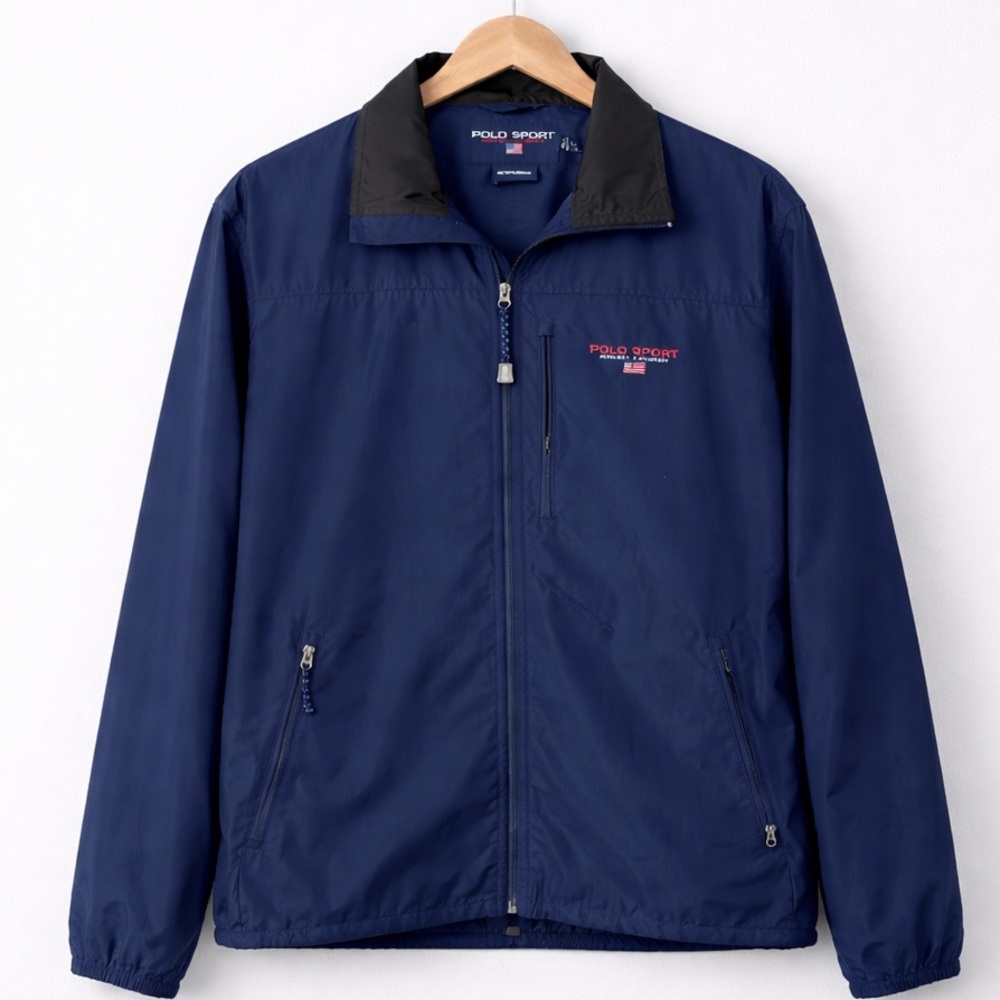 Polo Sport Ralph Lauren Jacket Men L Navy Windbreaker USA Flag Vintage